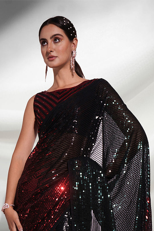 Black Georgette Saree With Blouse Piece