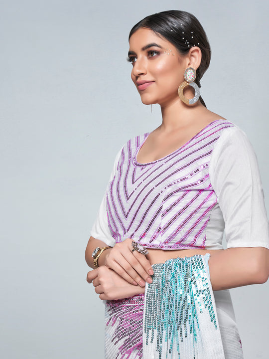 White Georgette Party Wear Saree With Blouse Piece