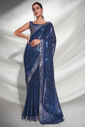 Teal Georgette Saree With Blouse Piece