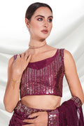 Wine Georgette Saree With Blouse Piece