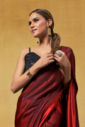 Maroon Satin Silk  Saree With Blouse Piece