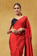 Hot Pink Satin Silk  Saree With Blouse Piece