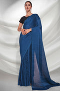 Teal Satin Saree With Blouse Piece