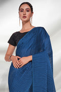 Teal Satin Saree With Blouse Piece