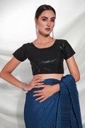 Teal Satin Saree With Blouse Piece