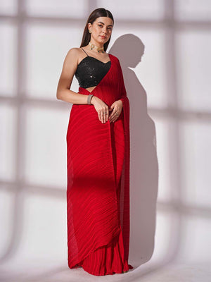 Pink Satin Chiffon Party Wear Saree With Blouse Piece