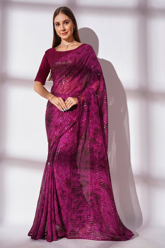 Purple Georgette Saree With Blouse Piece
