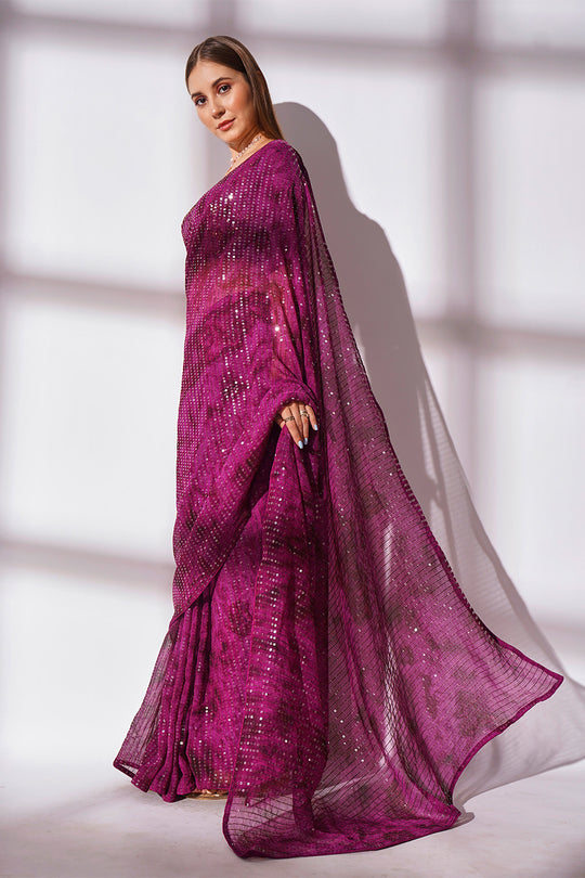 Purple Georgette Saree With Blouse Piece