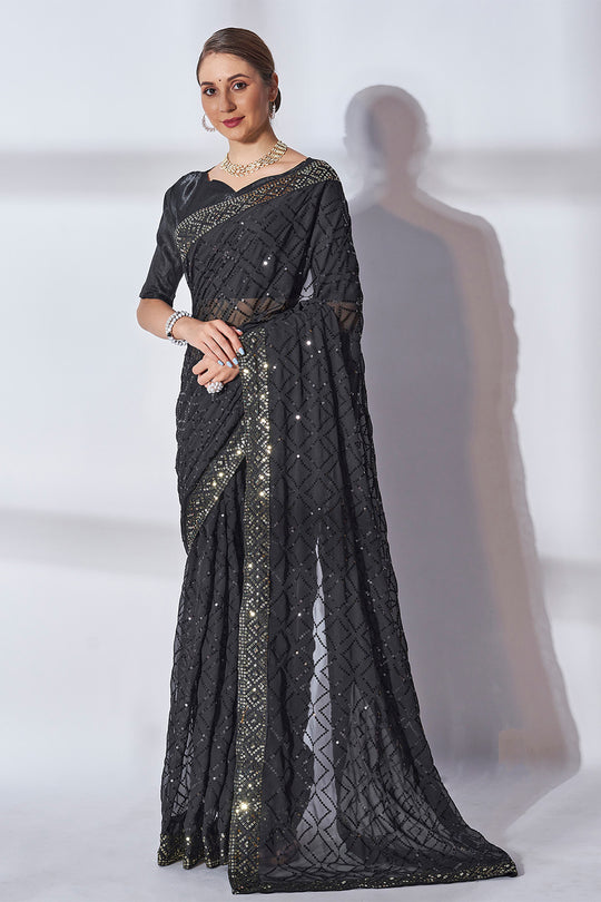 Black Georgette Saree With Blouse Piece