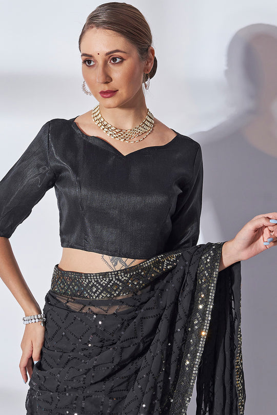 Black Georgette Saree With Blouse Piece