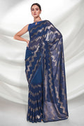 Navy Blue Georgette Saree With Blouse Piece