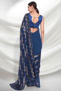 Navy Blue Georgette Saree With Blouse Piece