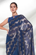 Navy Blue Georgette Saree With Blouse Piece