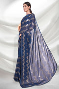 Navy Blue Georgette Saree With Blouse Piece