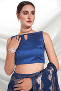 Navy Blue Georgette Saree With Blouse Piece