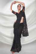 Black Net Saree With Blouse Piece