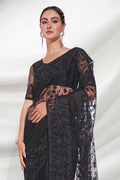 Black Net Saree With Blouse Piece