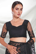 Black Net Saree With Blouse Piece