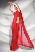 Red Georgette Saree With Blouse Piece