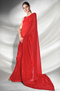 Red Georgette Saree With Blouse Piece