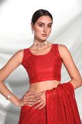 Red Georgette Saree With Blouse Piece