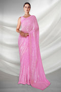 Pink Georgette Saree With Blouse Piece