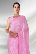 Pink Georgette Saree With Blouse Piece