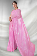 Pink Georgette Saree With Blouse Piece