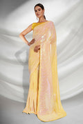 Yellow Georgette Saree With Blouse Piece