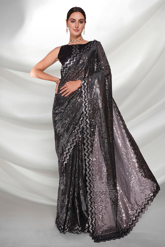 Black Georgette Saree With Blouse Piece