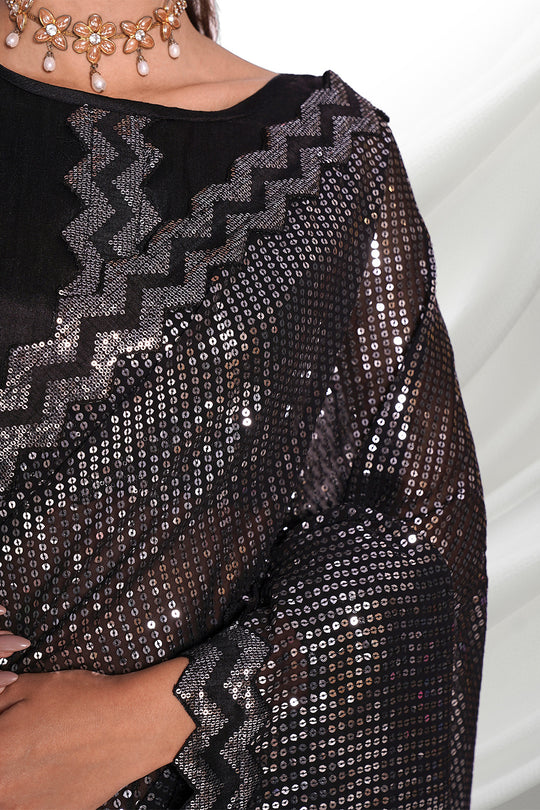 Black Georgette Saree With Blouse Piece
