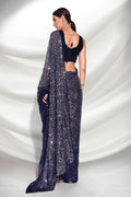 Navy Blue Georgette Saree With Blouse Piece