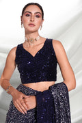 Navy Blue Georgette Saree With Blouse Piece