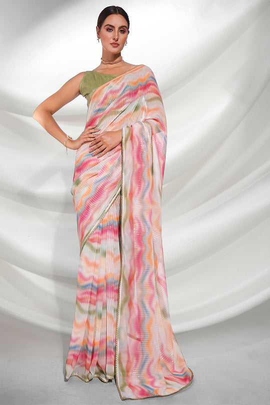 Multi Color Georgette Saree With Blouse Piece
