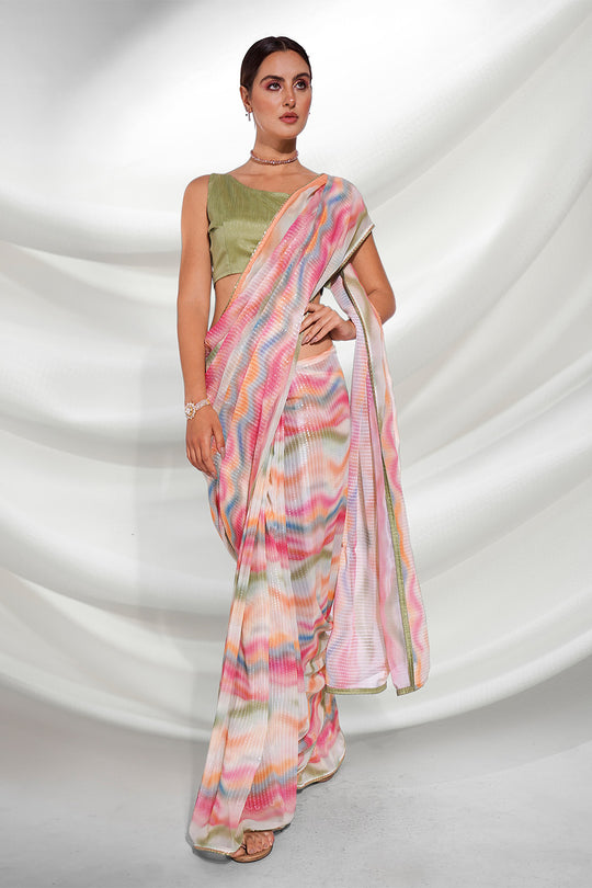 Multi Color Georgette Saree With Blouse Piece