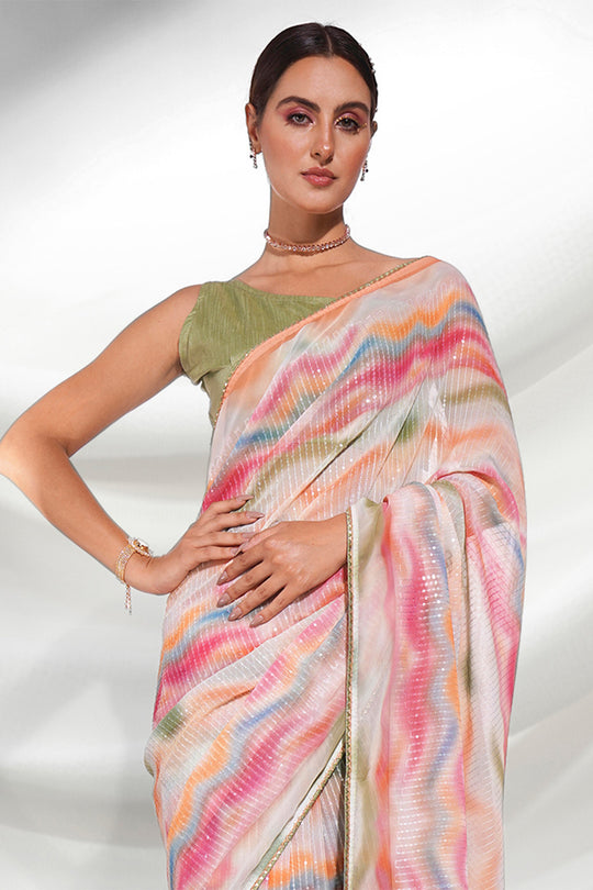 Multi Color Georgette Saree With Blouse Piece