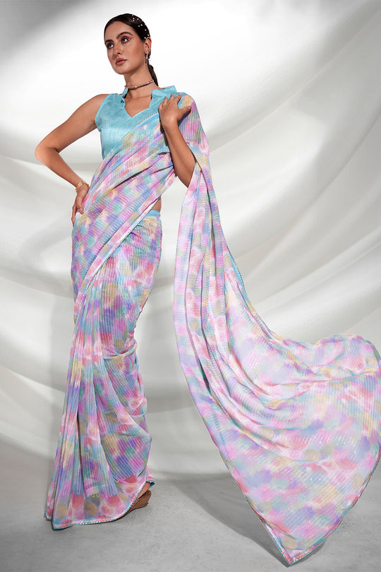 Multi Color Georgette Saree With Blouse Piece