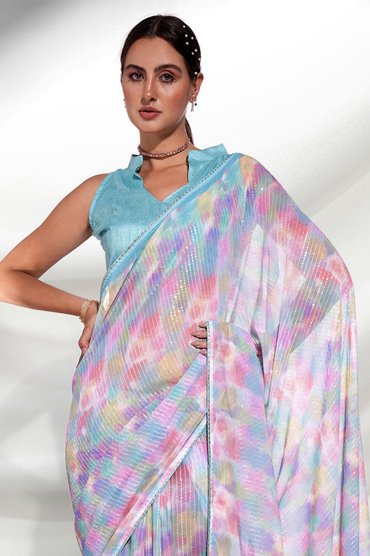Multi Color Georgette Saree With Blouse Piece