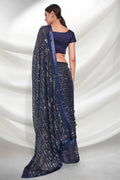 Teal Blue Georgette Saree With Blouse Piece