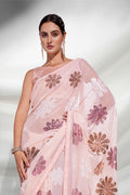 Peach Georgette Saree With Blouse Piece