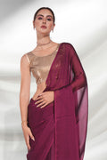 Magenta Georgette Saree With Blouse Piece