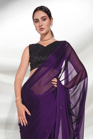 Violet Georgette Saree With Blouse Piece
