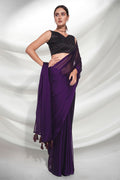 Violet Georgette Saree With Blouse Piece