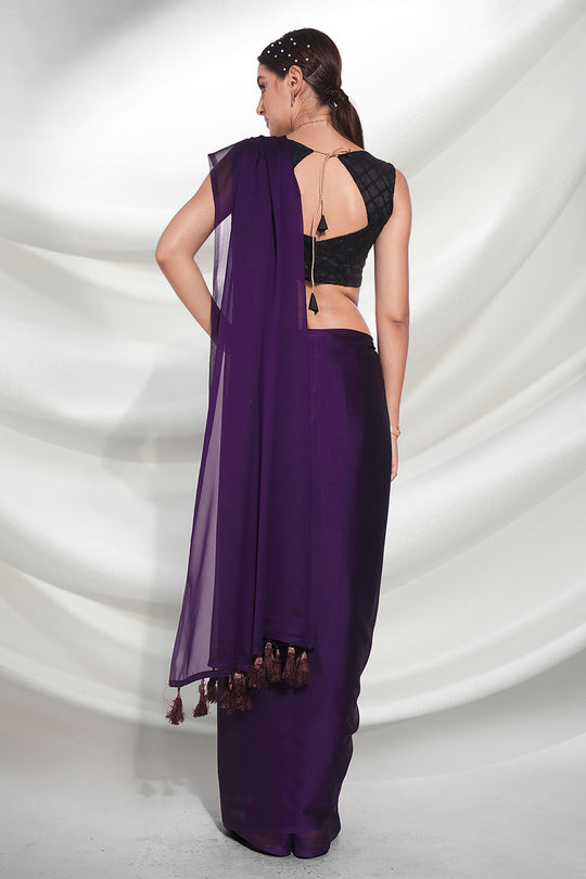 Violet Georgette Saree With Blouse Piece