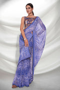 Blue Georgette Saree With Blouse Piece