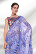 Blue Georgette Saree With Blouse Piece