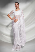 White Net Saree With Blouse Piece