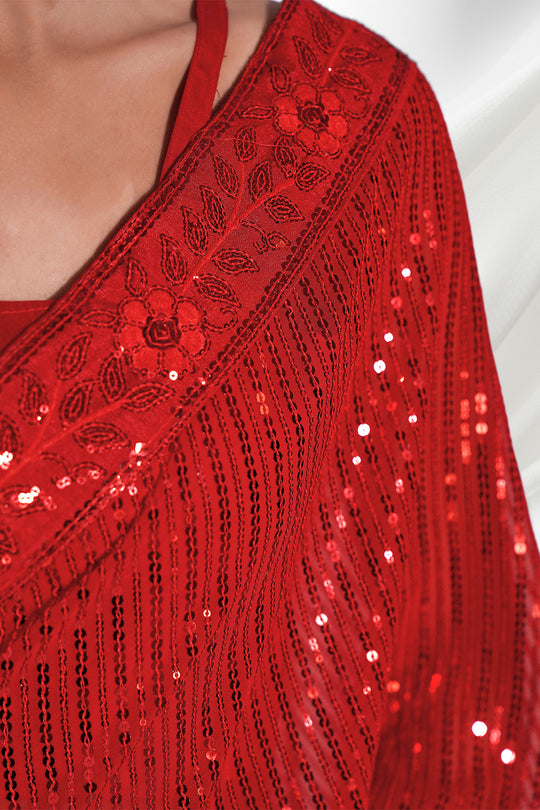 Red Georgette Saree With Blouse Piece
