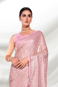 Pink Georgette Saree With Blouse Piece