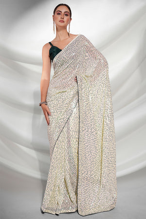 Off White Georgette Saree With Blouse Piece